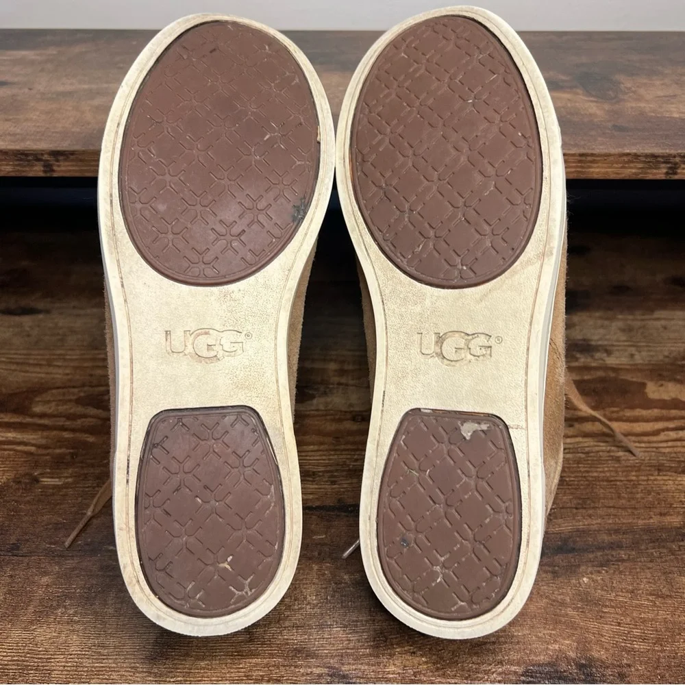 Ugg Brown Tan Suede Leather Sneakers tennis shoes lace up women's 9.5